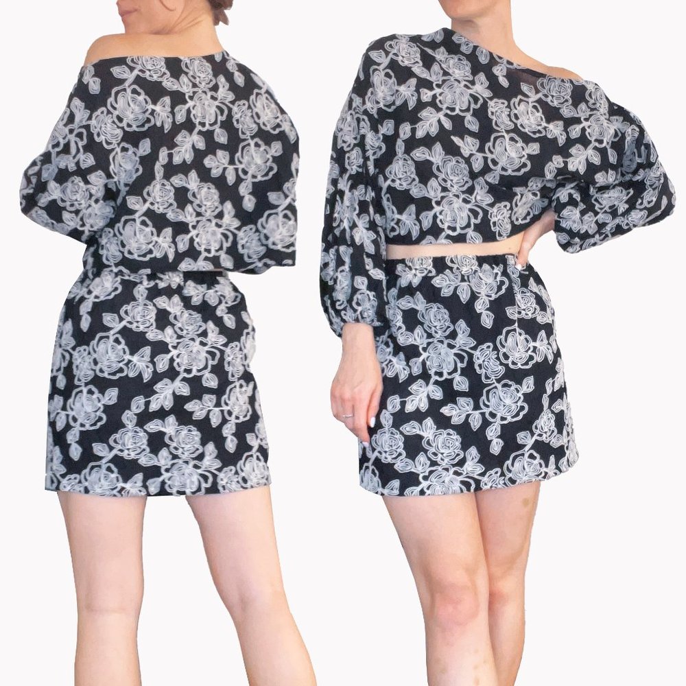 Dominique Healy embroidered Shoshanna skirt set • size S